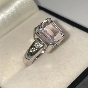 Solid 18K White Gold SALAVETTI Italy Pink Kunzite Natural Diamond Ring (not 14K)